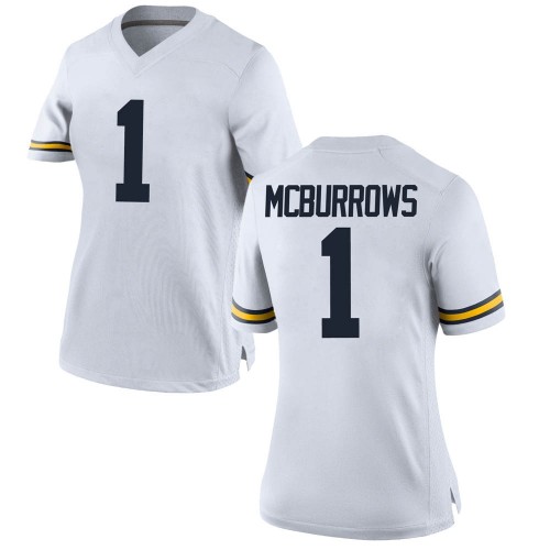 JaDen Mcburrows Michigan Wolverines Women's NCAA #1 White Game Brand Jordan College Stitched Football Jersey ISK4454HY